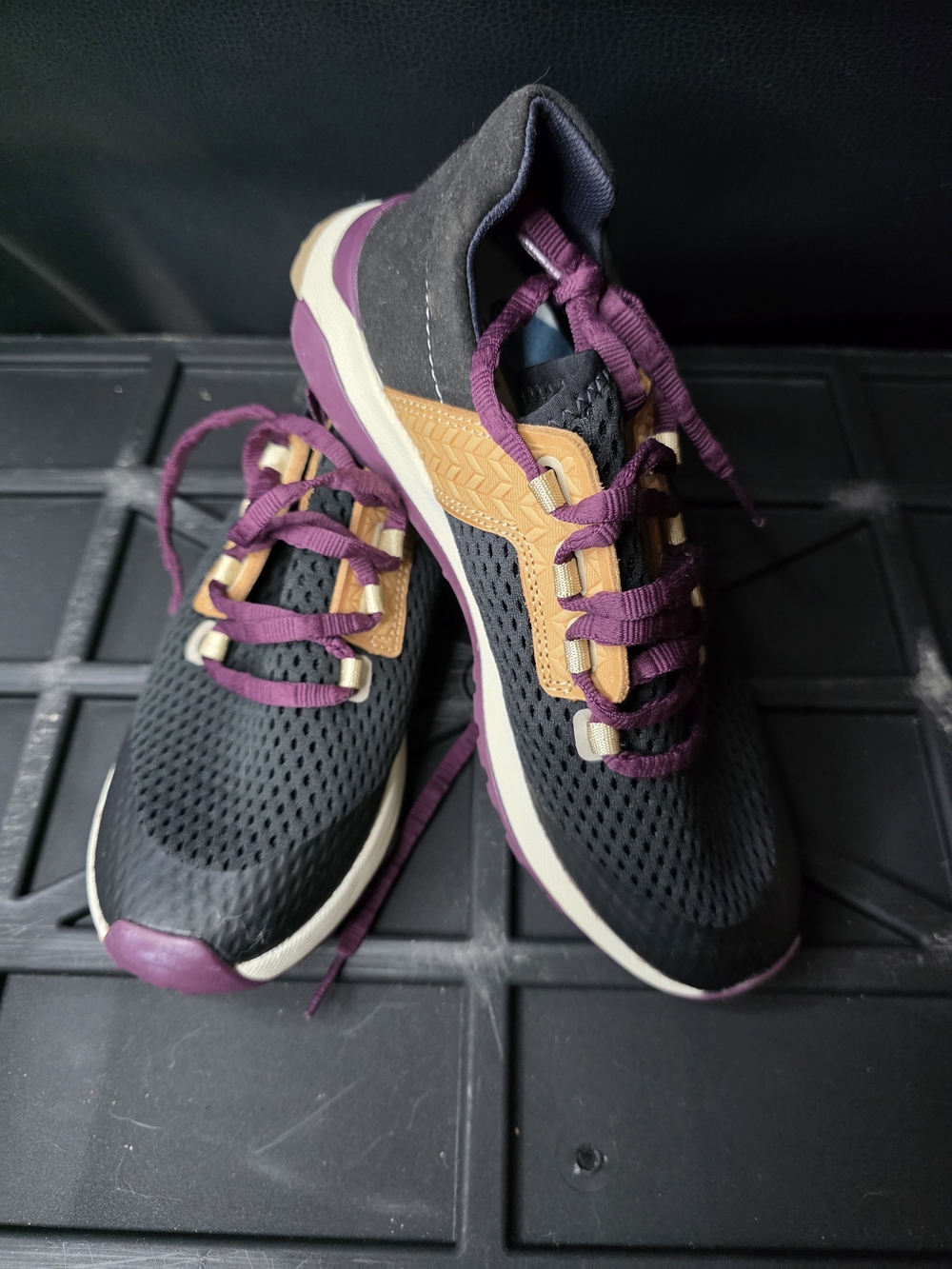 Women’s Black Sneakers with Purple Laces and Tan Accents